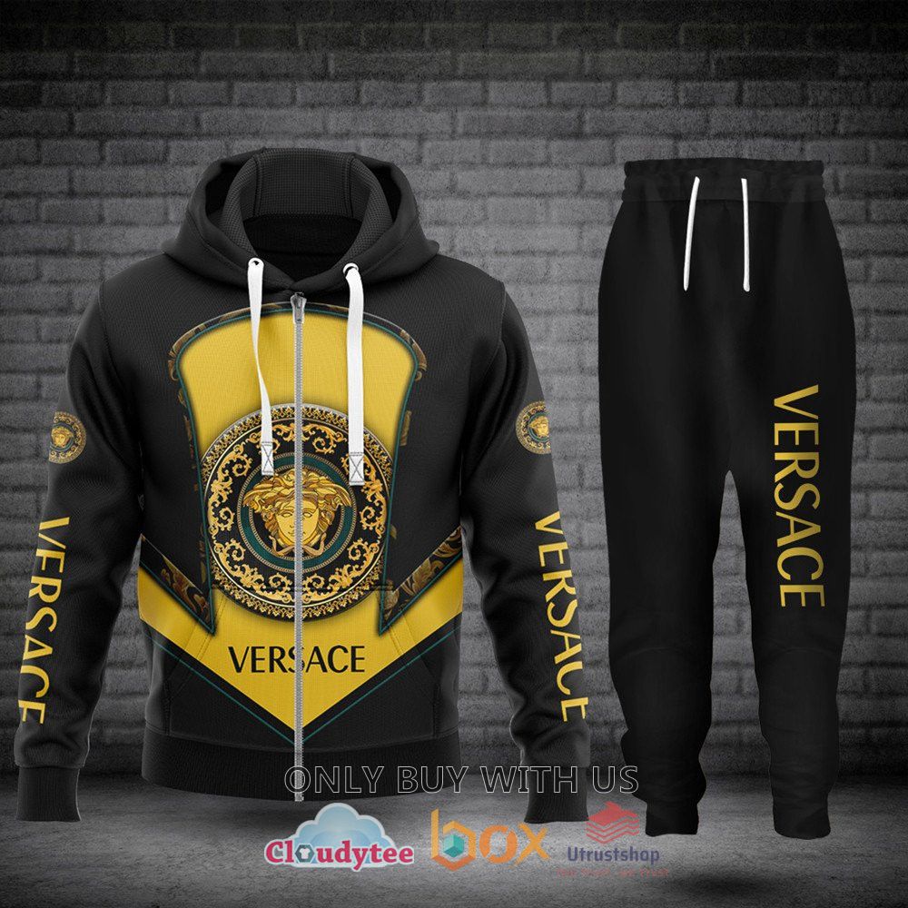 versace medusa yellow black 3d zip hoodie long pant 1 35557