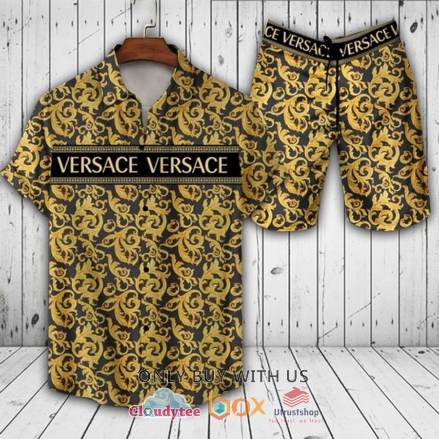 versace pattern yellow color hawaiian shirt short 1 53342