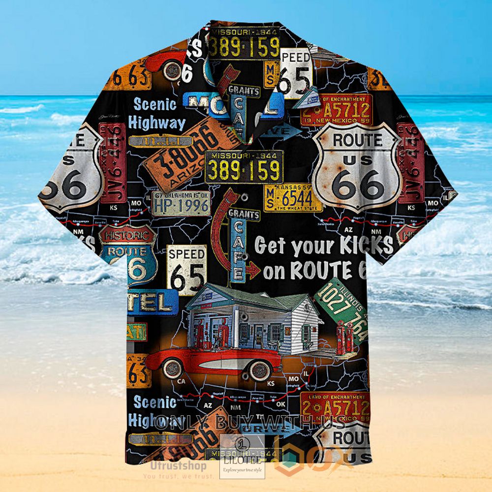 very cool route 66 signage on black background hawaiian shirt 1 47604