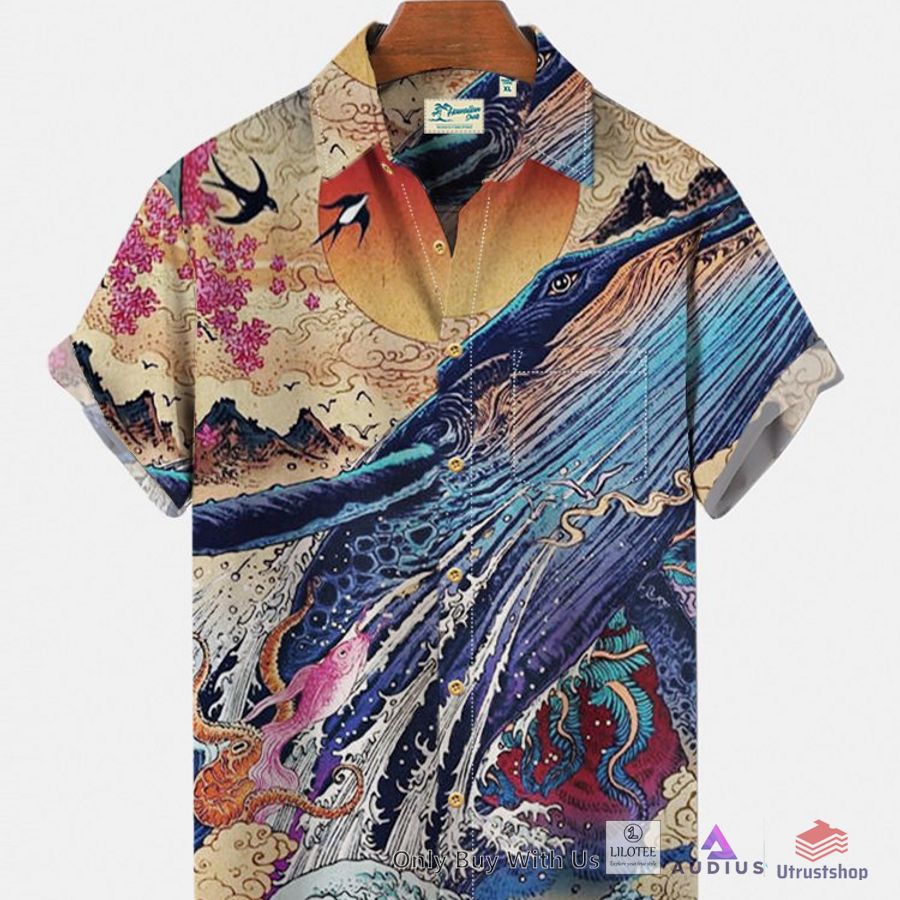 vintage chinoiserie oriental japanese ukiyo e whale anti wrinkle hawaiian shirt 1 36098
