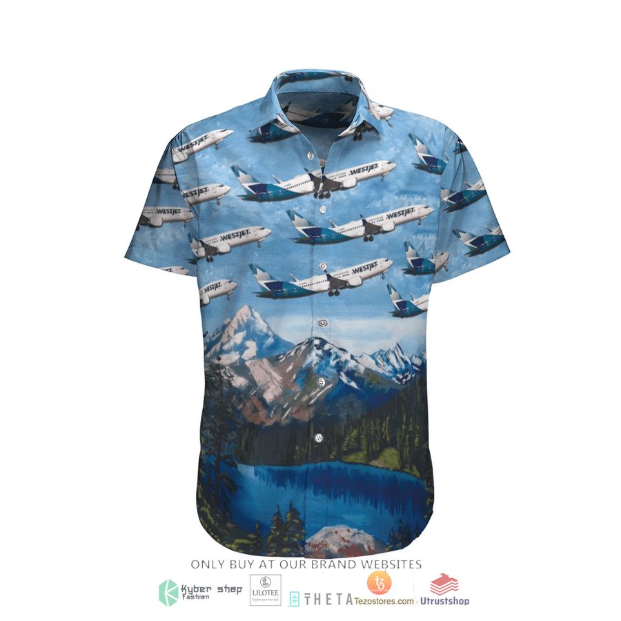 westjet boeing 737 8 max mountain short sleeve hawaiian shirt 1 9369
