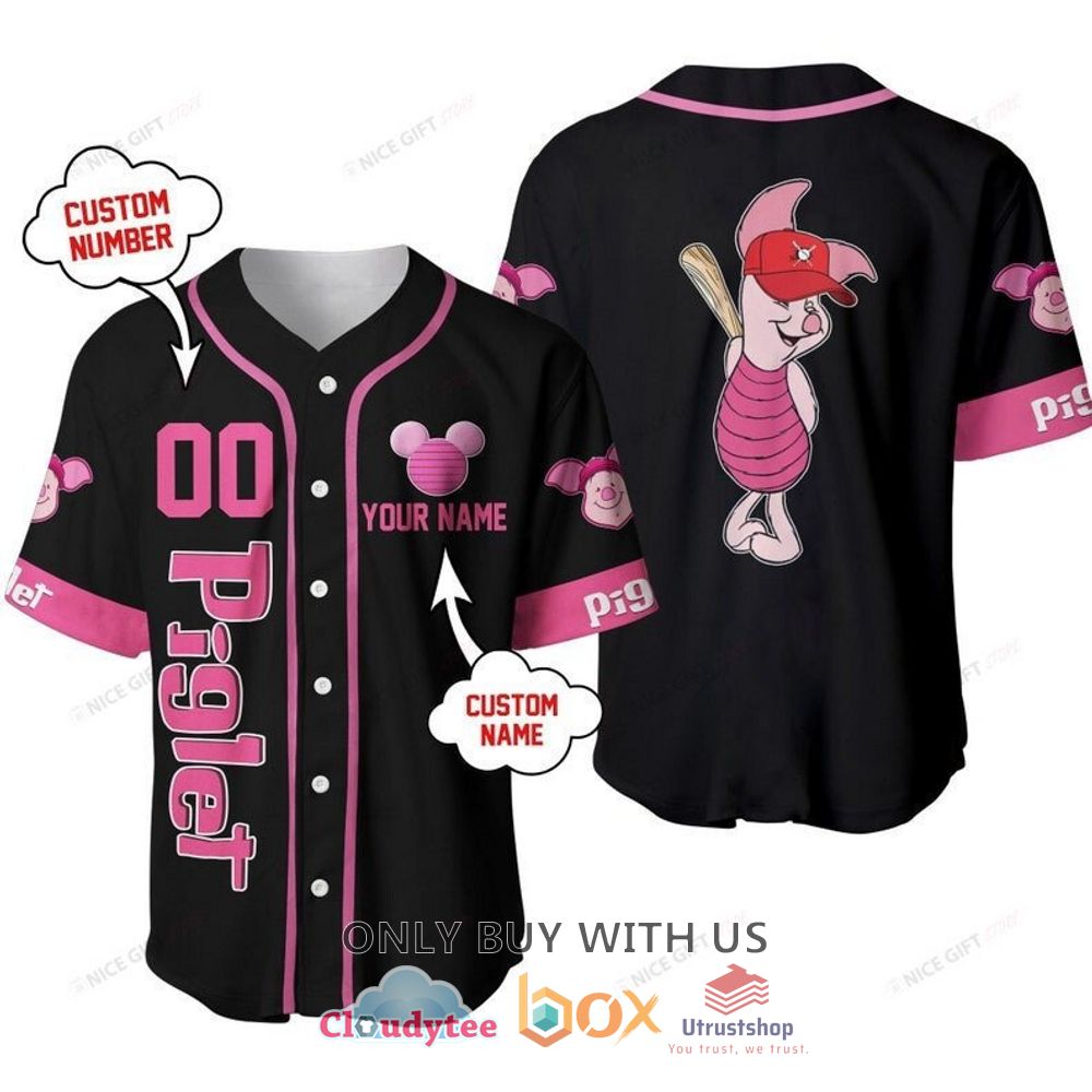 winnie the pooh piglet personalized pink black baseball jersey shirt 1 41665