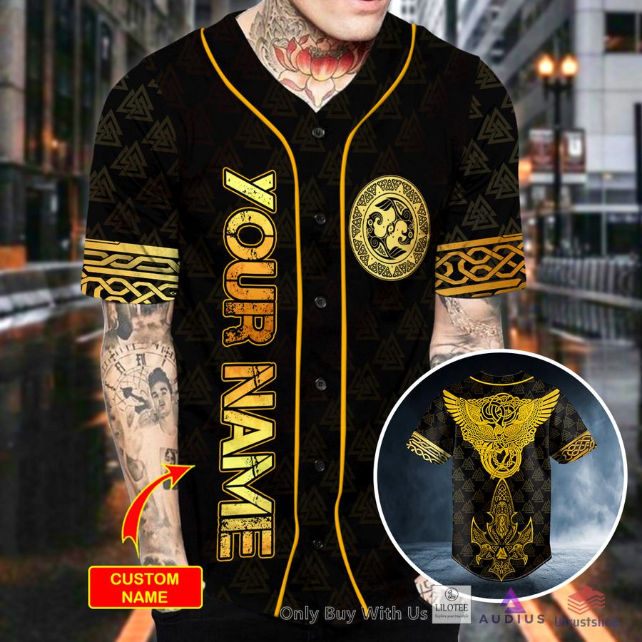 yellow raven viking king odin tattoo custom baseball jersey 2 72635