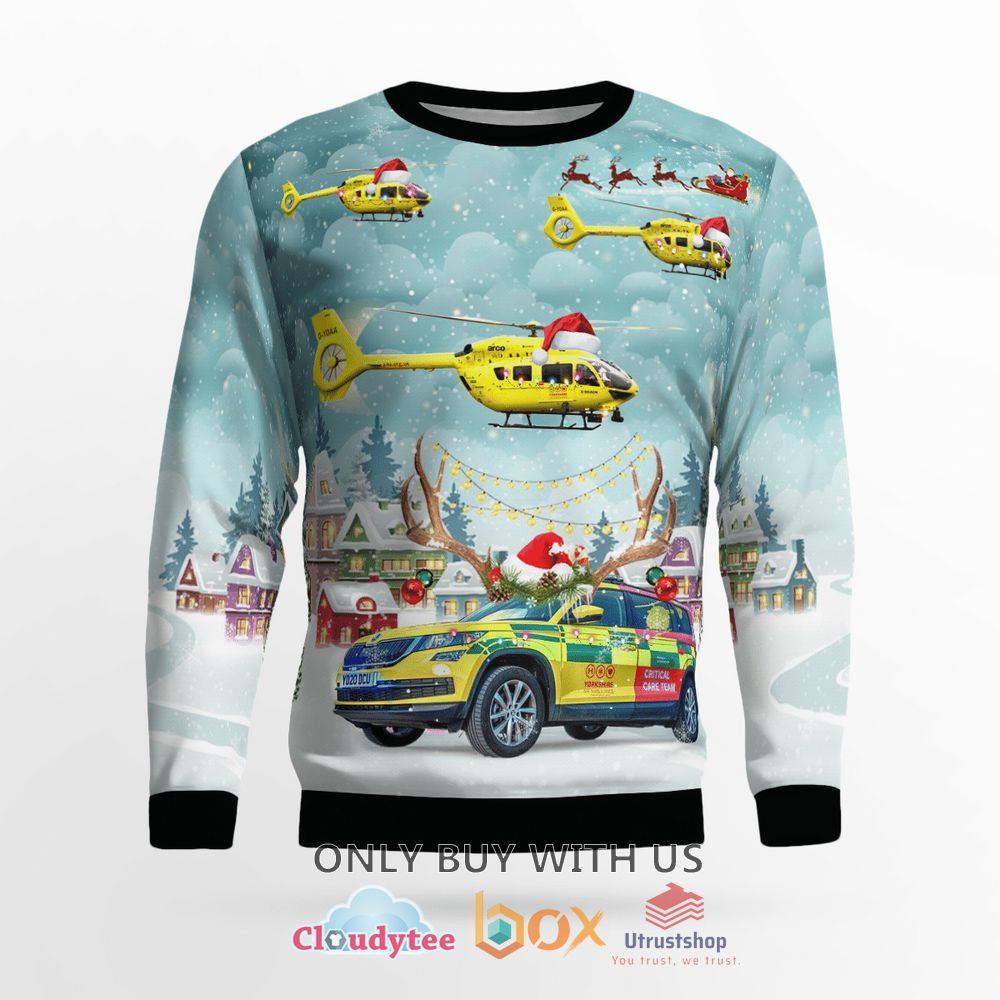 yorkshire air ambulance car eurocopter ec 145t2 christmas sweater 2 96853