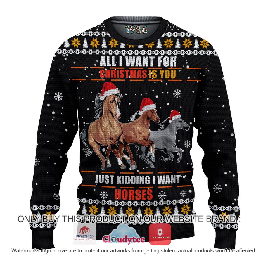 all i want for christmas is you horses christmas all over printed shirt hoodie 1 9185
