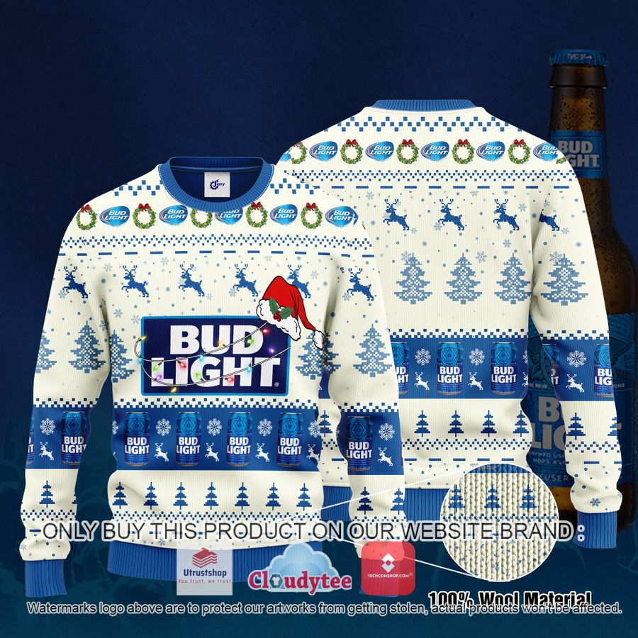 bud light santa hat christmas ugly christmas sweater 2 52629