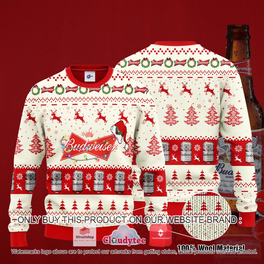 budweiser santa hat christmas ugly christmas sweater 2 86305