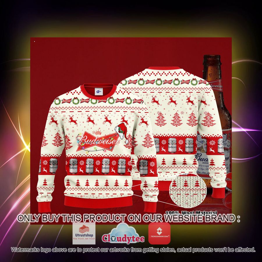 budweiser santa hat christmas ugly christmas sweater 3 87136