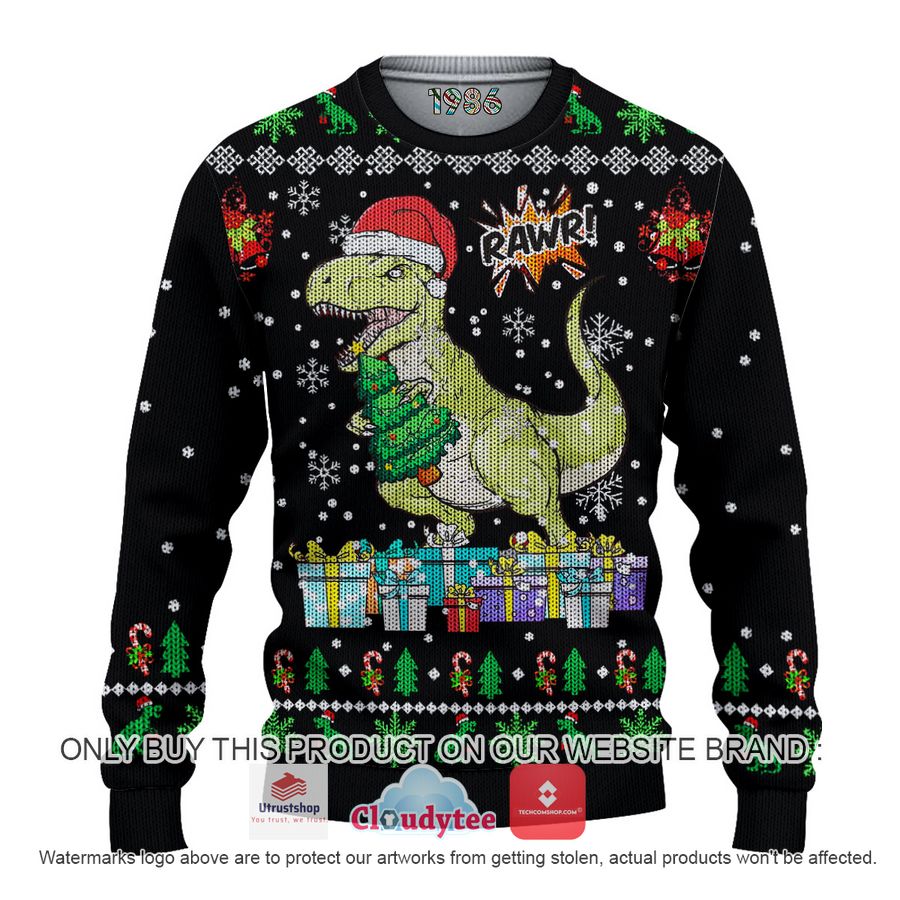 christmas t rex rawr christmas all over printed shirt hoodie 1 6595