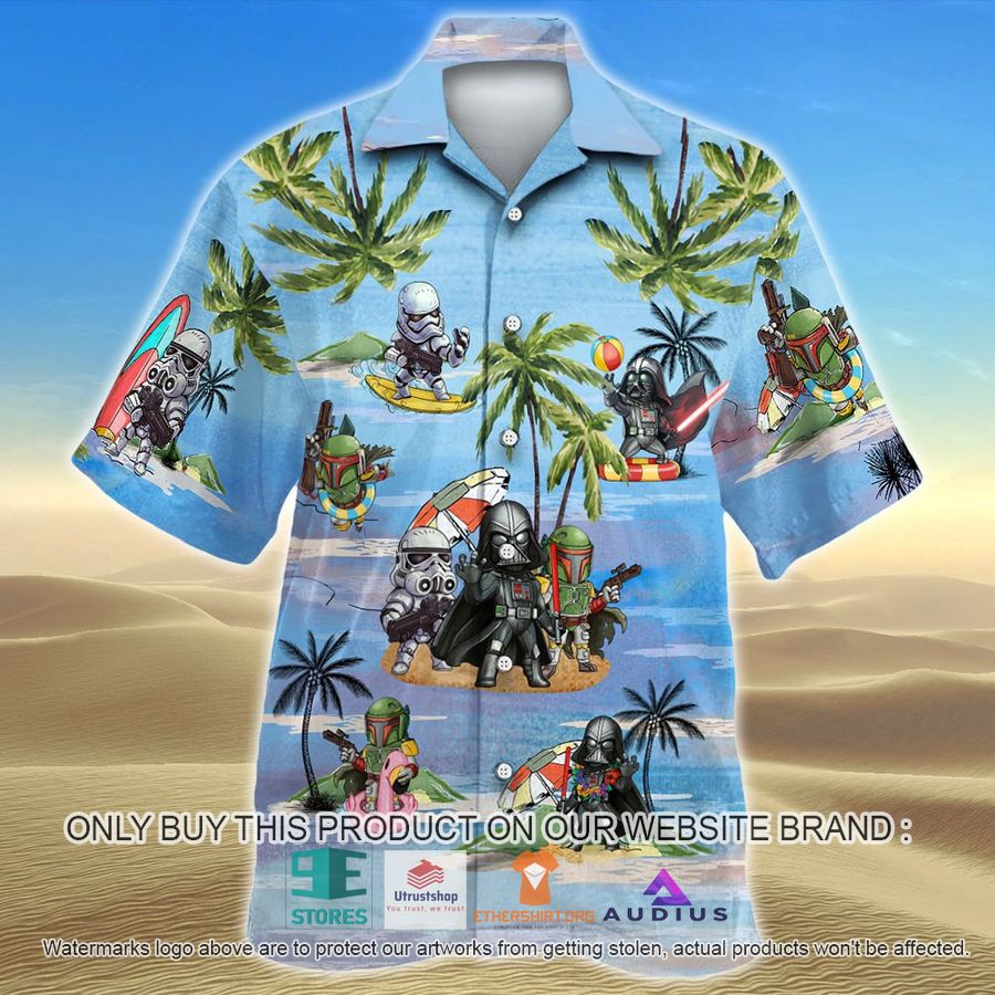 darth vader boba fett stormtrooper summer time blue hawaii shirt shorts 1 54572