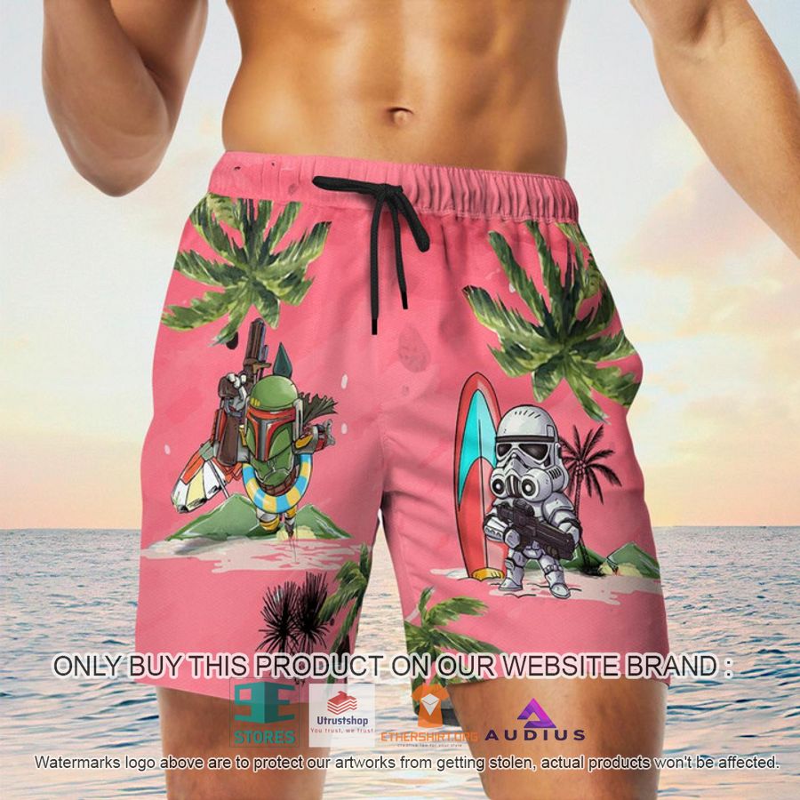 darth vader boba fett stormtrooper summer time pink hawaii shirt shorts 5 94096