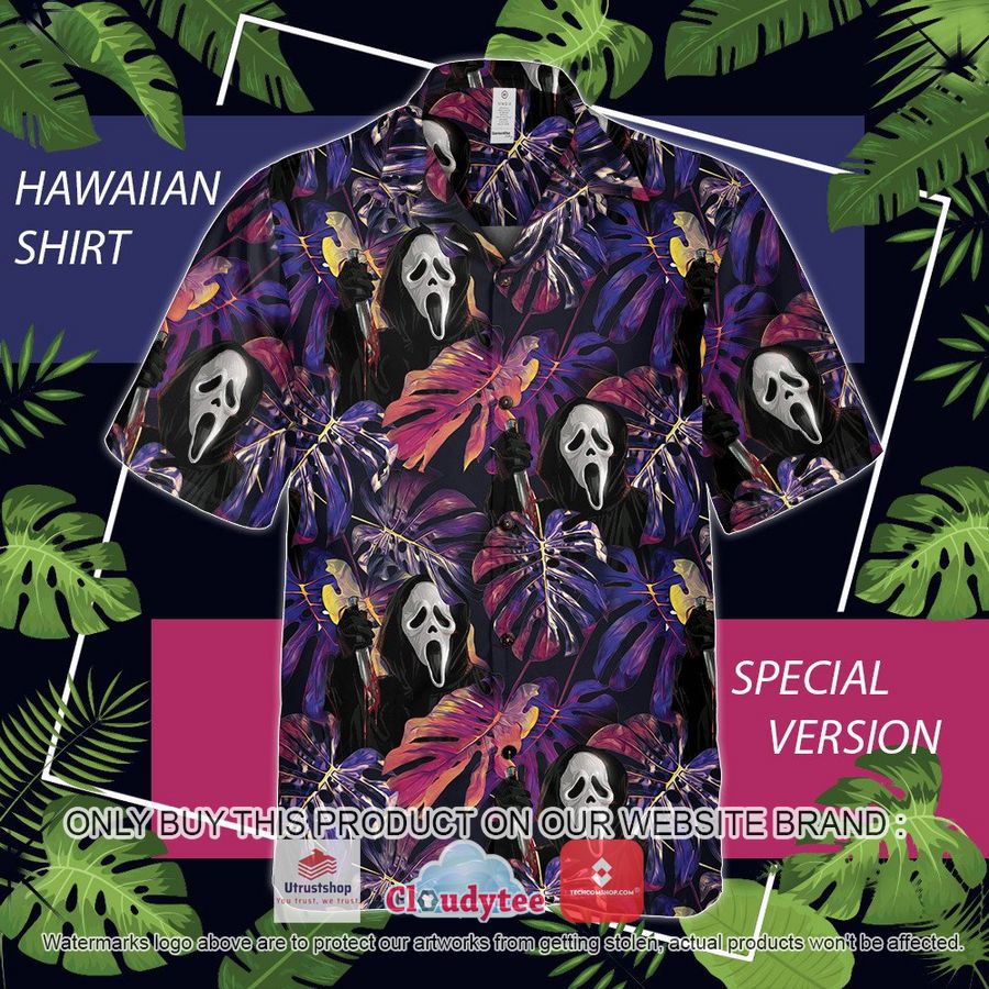 ghost face tropical purple hawaiian shirt 1 1688