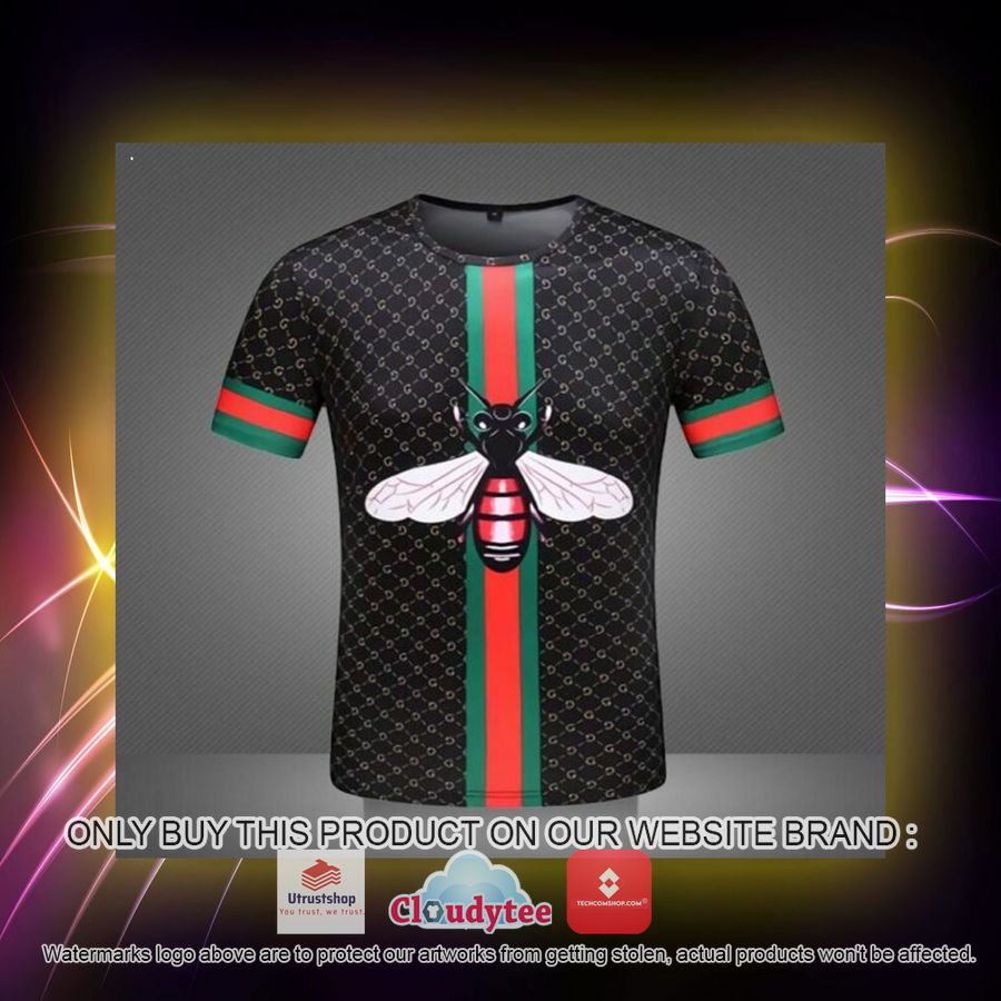 gucci big bee green red stripe black 3d over printed t shirt 2 49975
