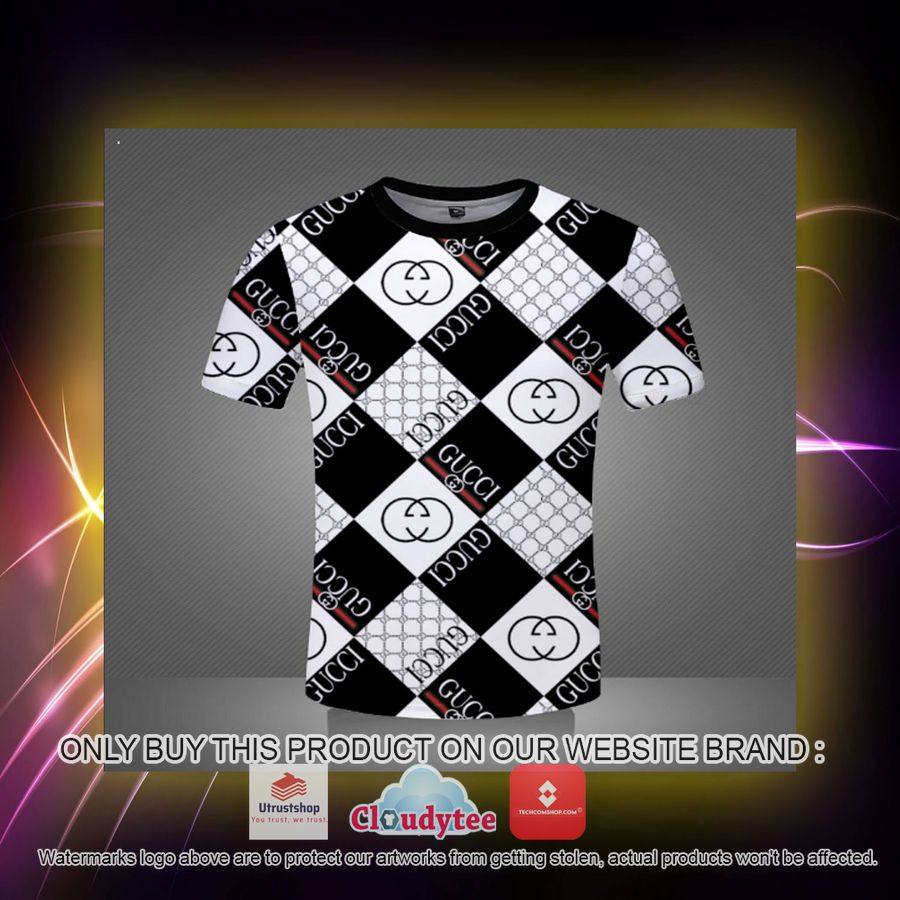 gucci black white caro pattern 3d over printed t shirt 2 9579