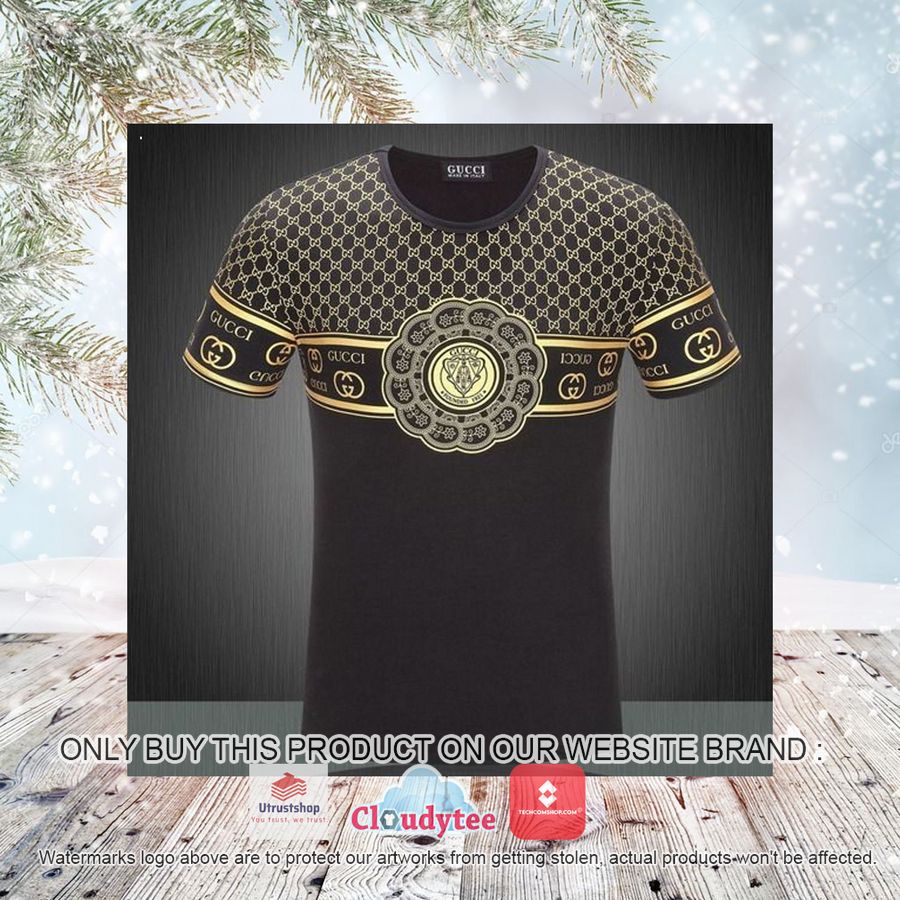 gucci gold pattern black 3d over printed t shirt 3 86345