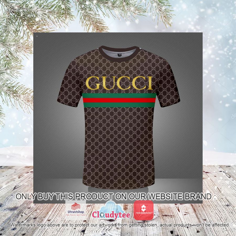 gucci yellow logo brown 3d over printed t shirt 3 83340