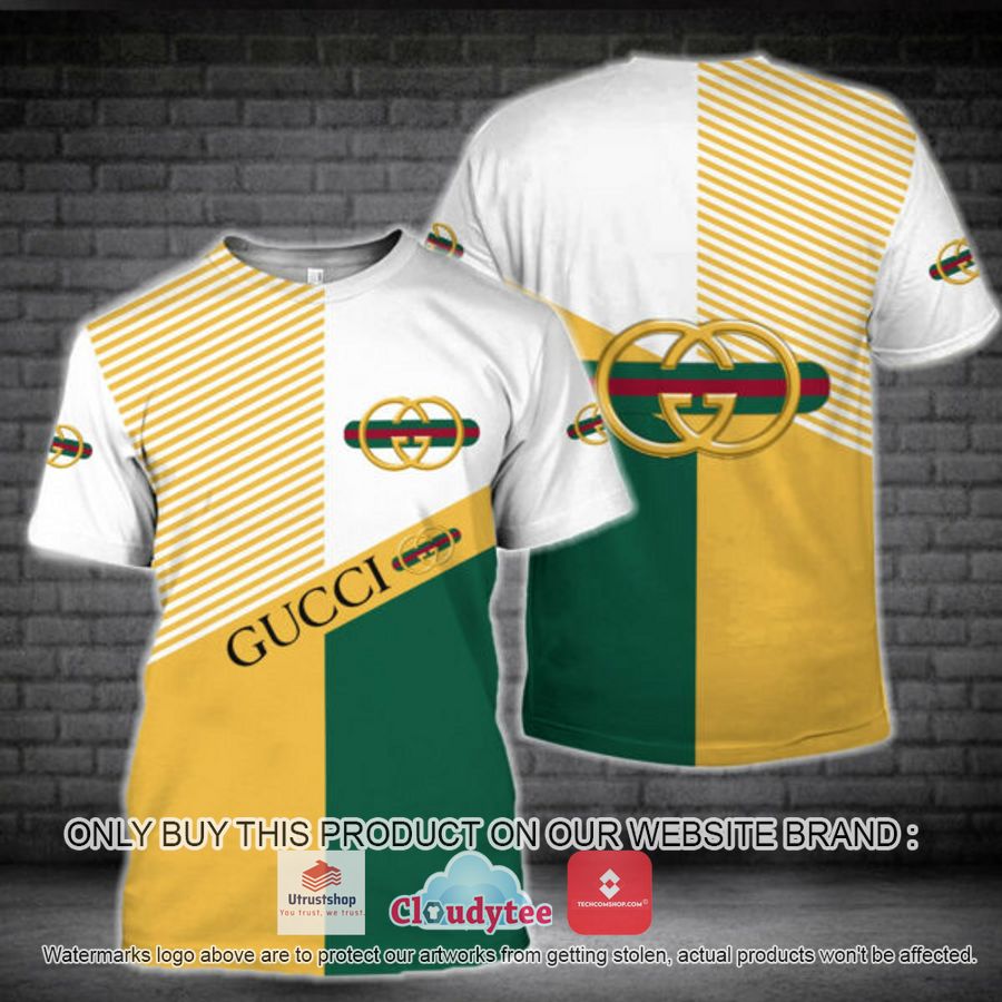 gucci yellow logo green white pattern 3d over printed t shirt 1 80786