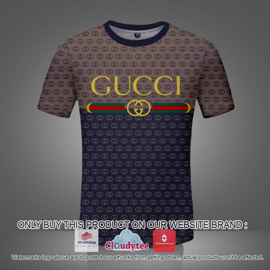 gucci yellow logo navy brown 3d over printed t shirt 1 24064