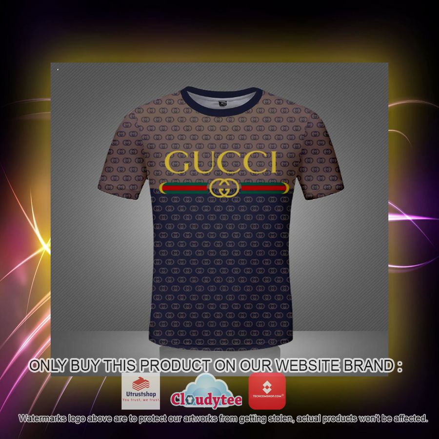 gucci yellow logo navy brown 3d over printed t shirt 2 72798