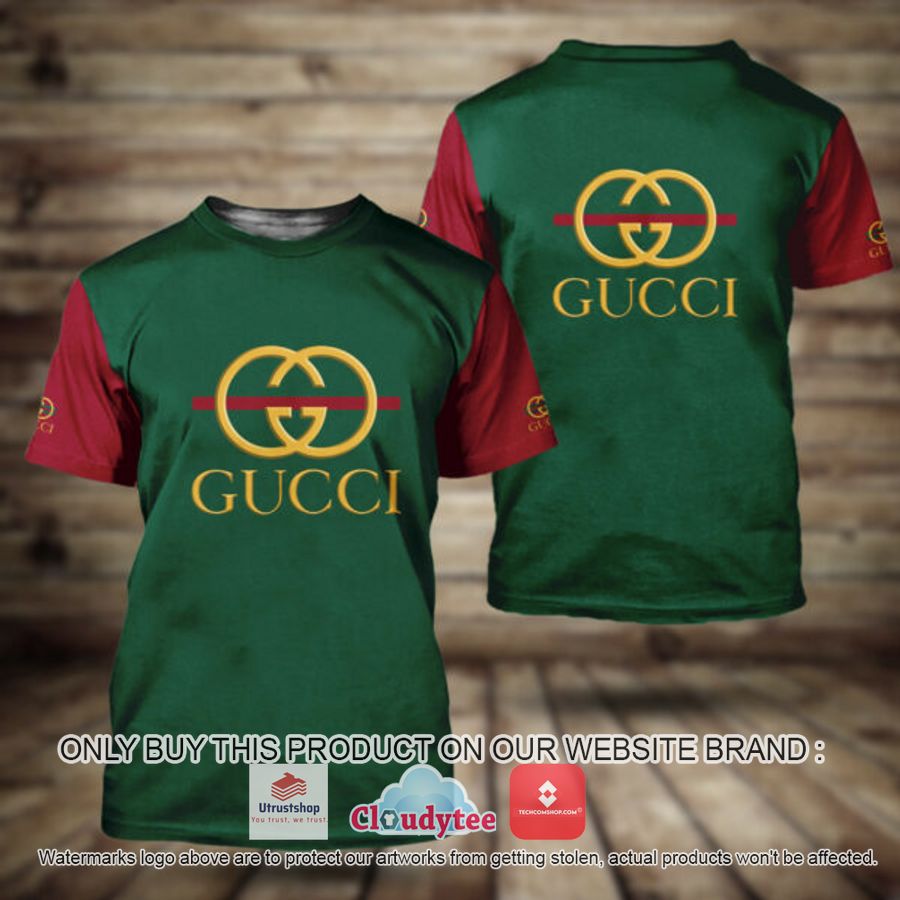 gucci yellow logo red sleeve green 3d over printed t shirt 1 9907