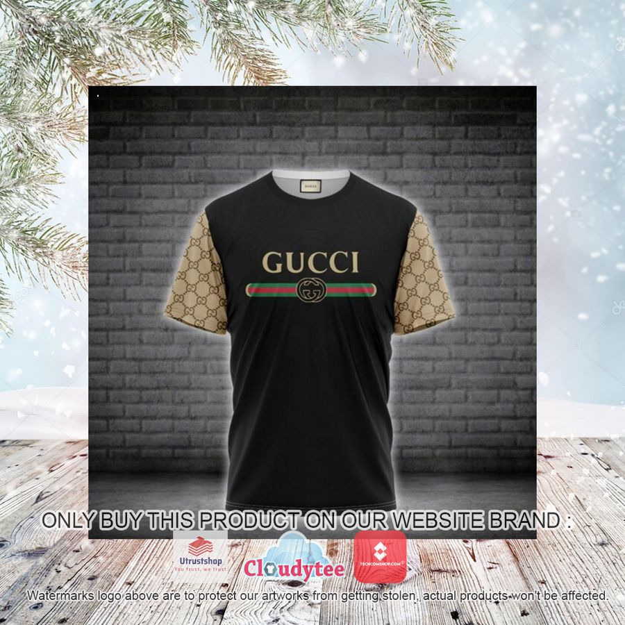 gucci yellow sleeve black 3d over printed t shirt 3 19391
