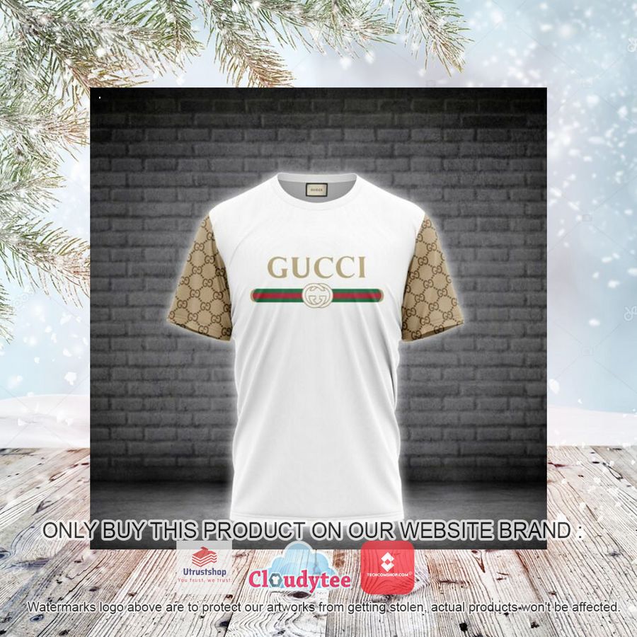 gucci yellow sleeve white 3d over printed t shirt 3 99348