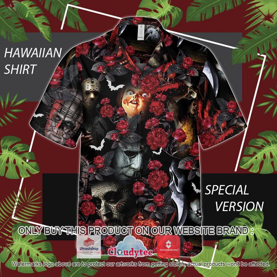 horror movie chucky jason voorhees freddy krueger blood flowers hawaiian shirt 1 32211