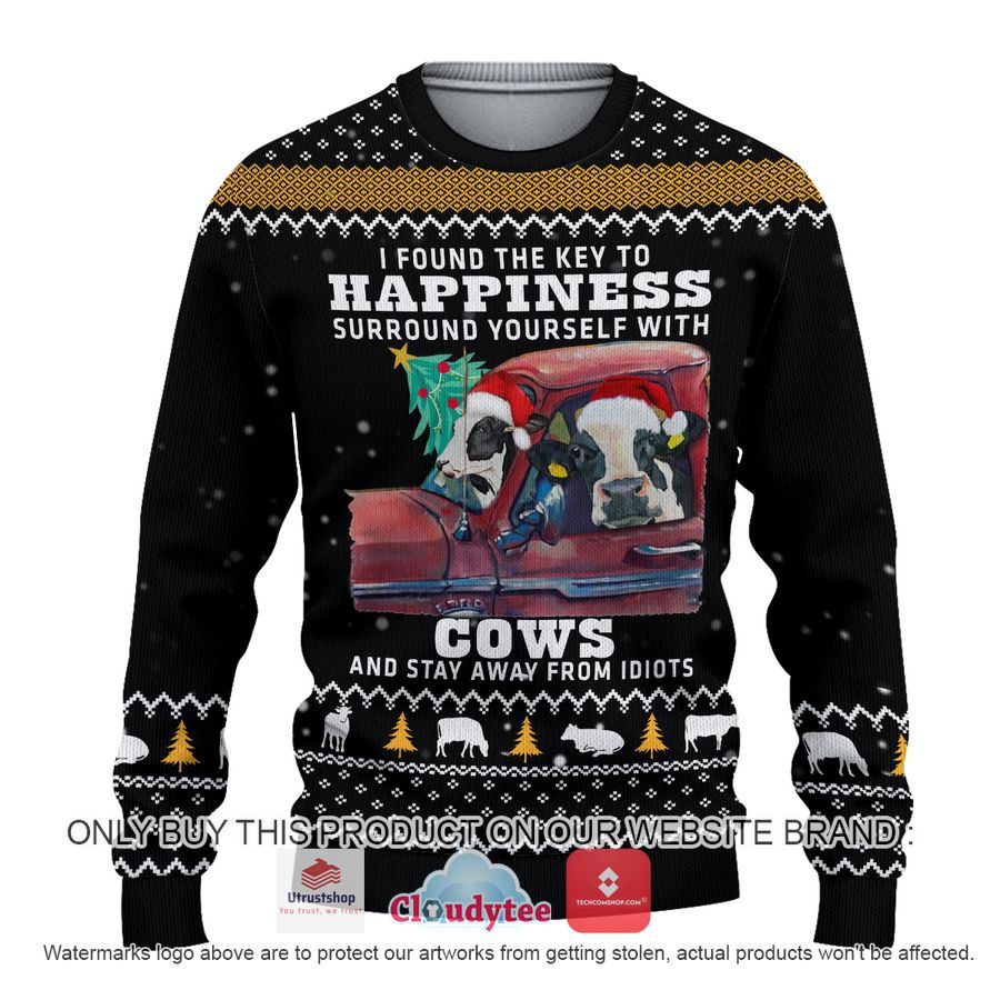 i found the key to happiness life with cows christmas all over printed shirt hoodie 1 36876