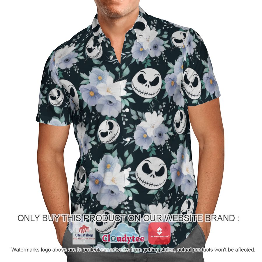 jack skellington flower black hawaiian shirt 2 33197