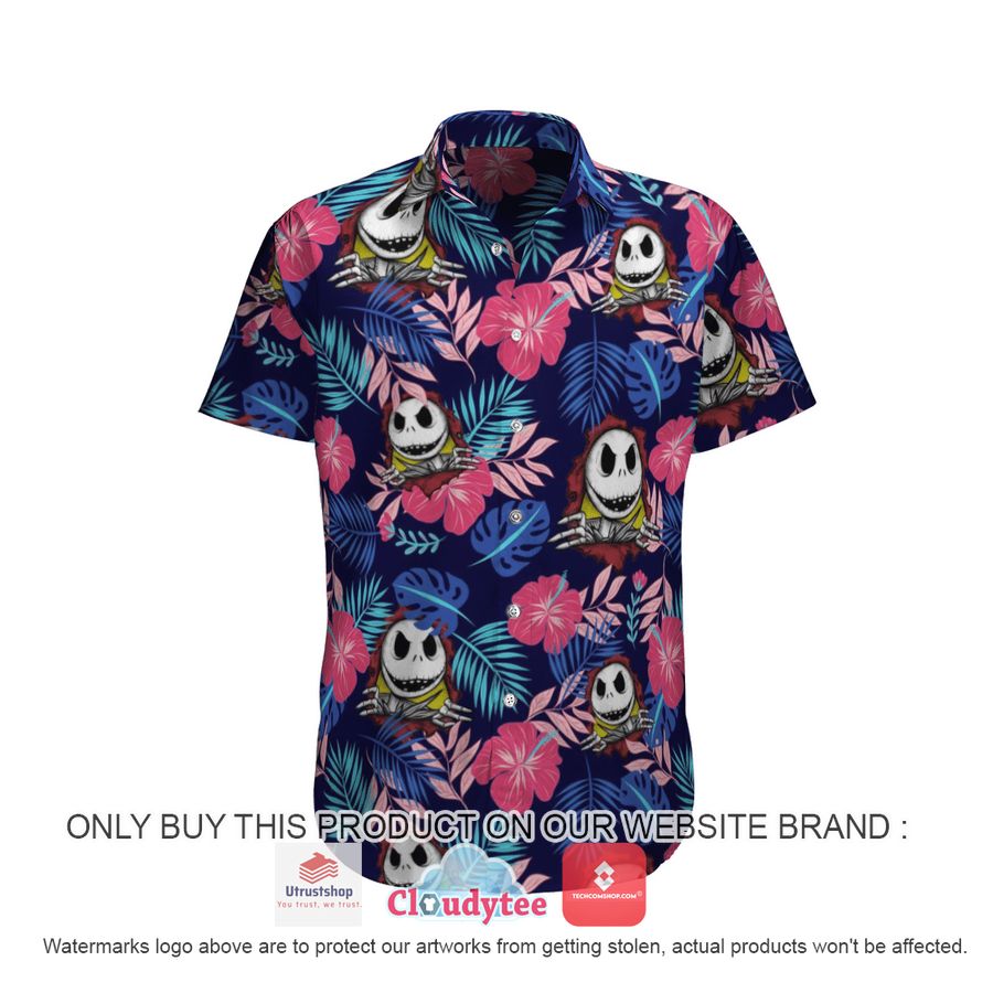 jack skellington hibiscus navy hawaiian shirt 1 61568