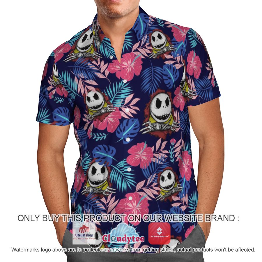 jack skellington hibiscus navy hawaiian shirt 2 28630