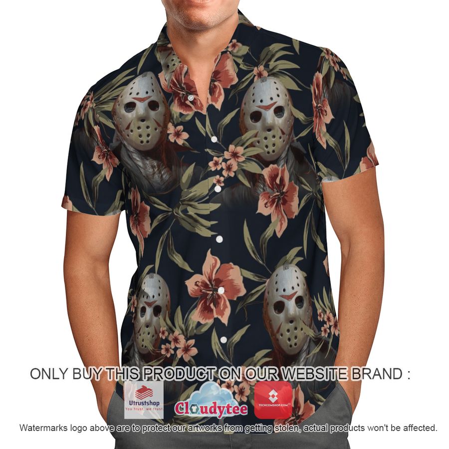 jason voorhees facemask hibiscus black hawaiian shirt 2 30452