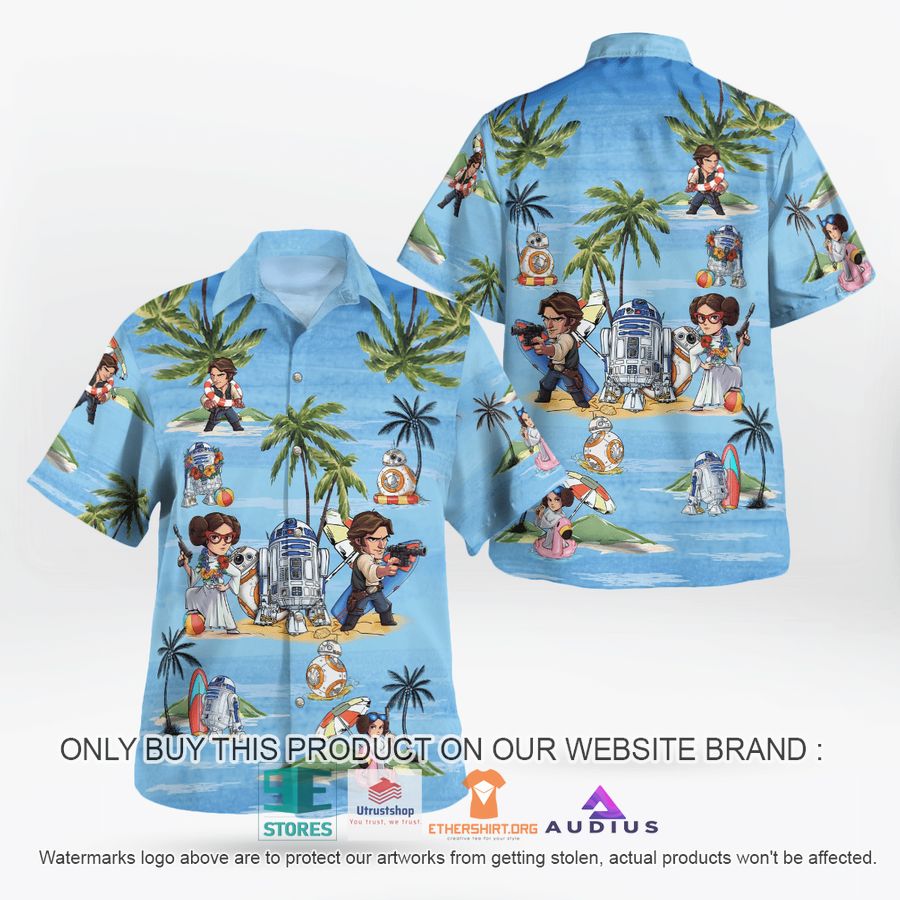 leia solo bb8 r2d2 summer time blue hawaii shirt shorts 2 36912