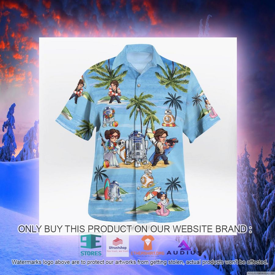leia solo bb8 r2d2 summer time blue hawaii shirt shorts 7 72826