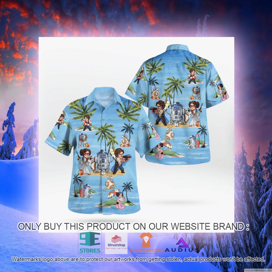 leia solo bb8 r2d2 summer time blue hawaii shirt shorts 8 73414