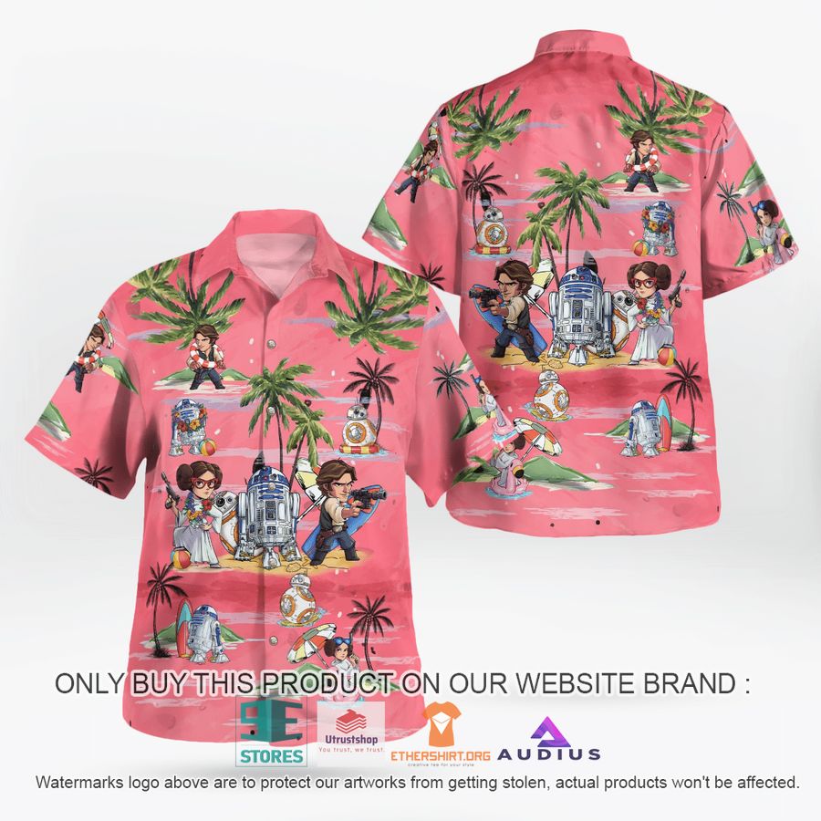 leia solo bb8 r2d2 summer time pink hawaii shirt shorts 2 12049