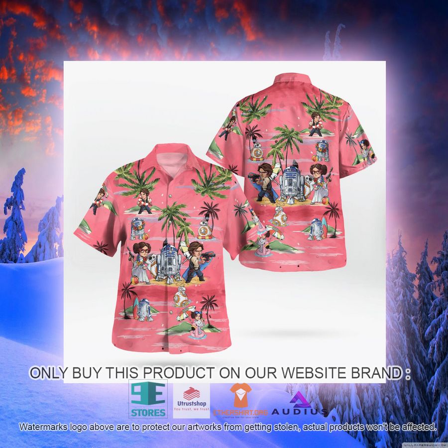 leia solo bb8 r2d2 summer time pink hawaii shirt shorts 8 52843