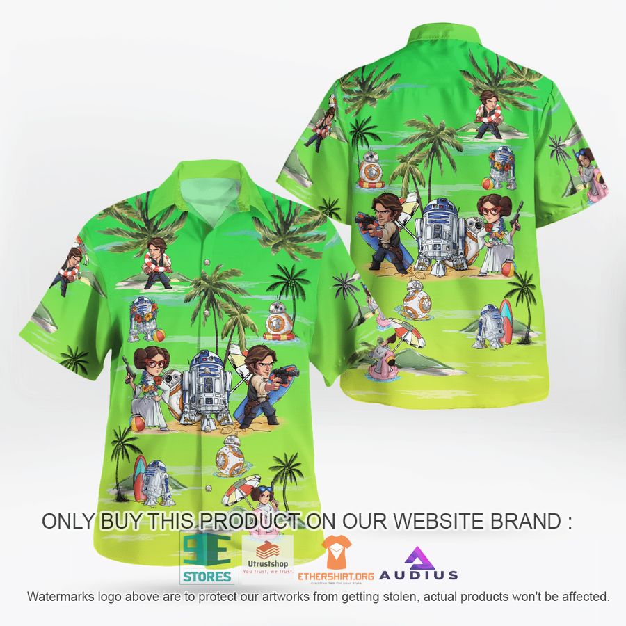 leia solo bb8 r2d2 summer time sunset green hawaii shirt shorts 2 3394