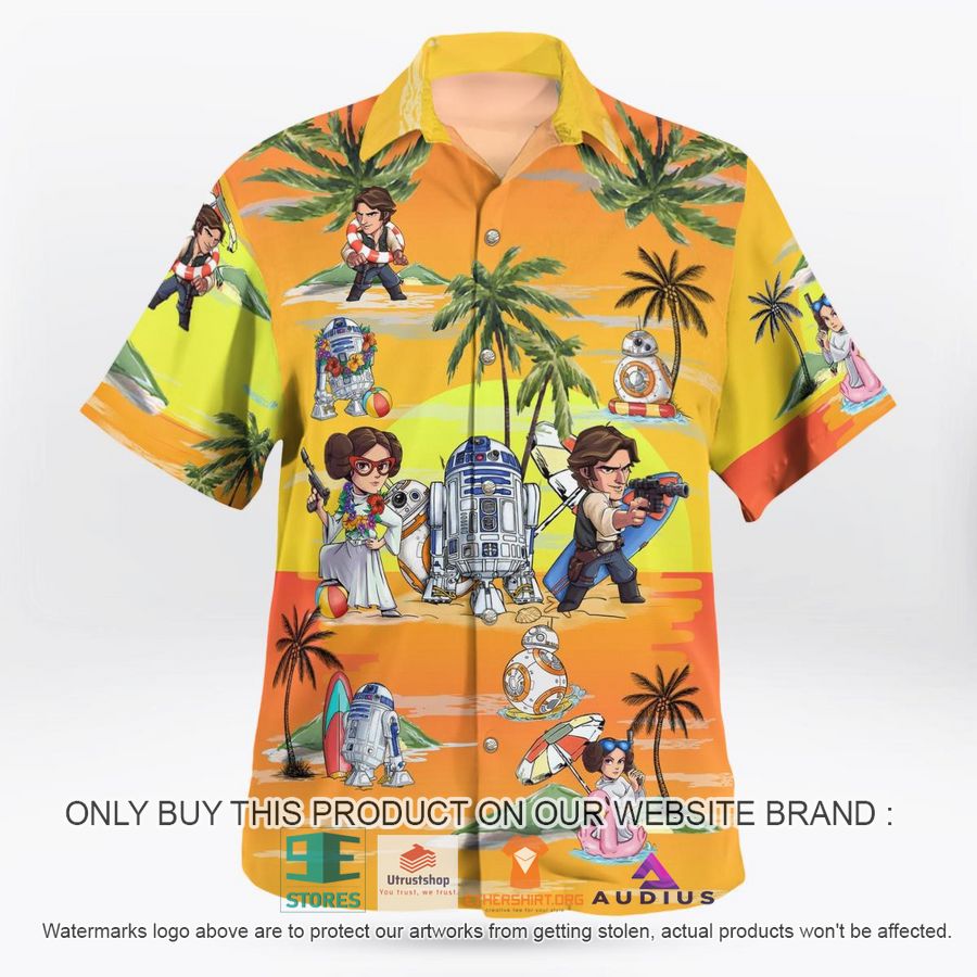 leia solo bb8 r2d2 summer time sunset yellow hawaii shirt shorts 1 36679