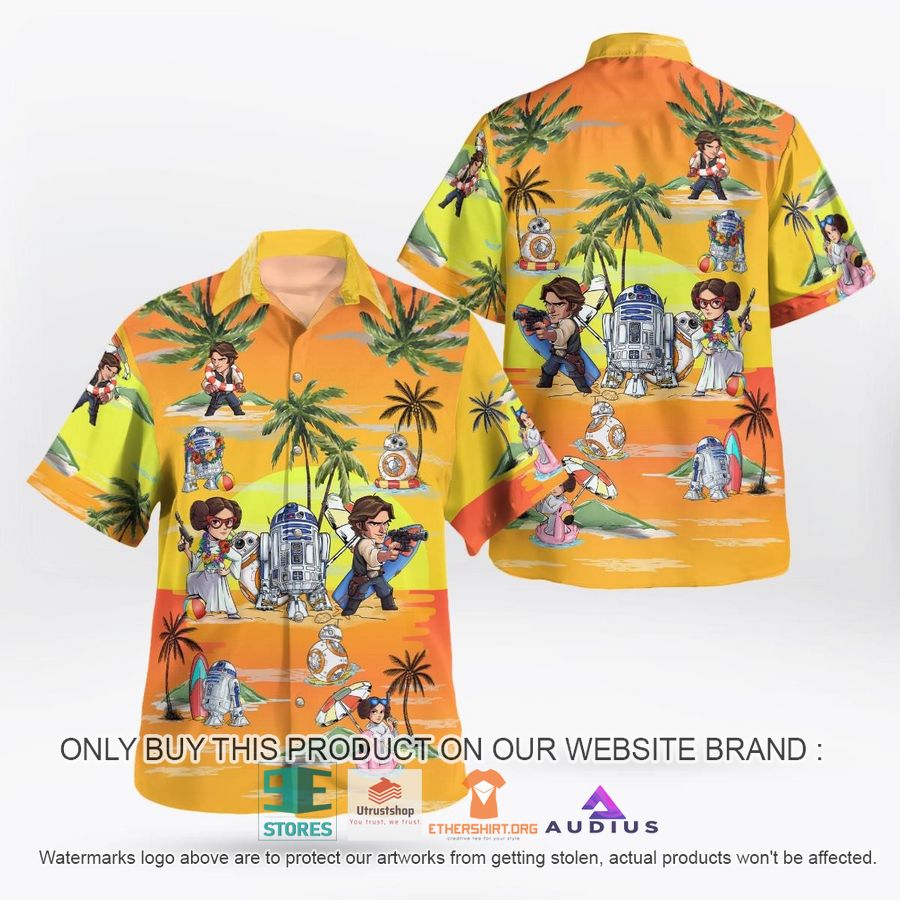 leia solo bb8 r2d2 summer time sunset yellow hawaii shirt shorts 2 32260
