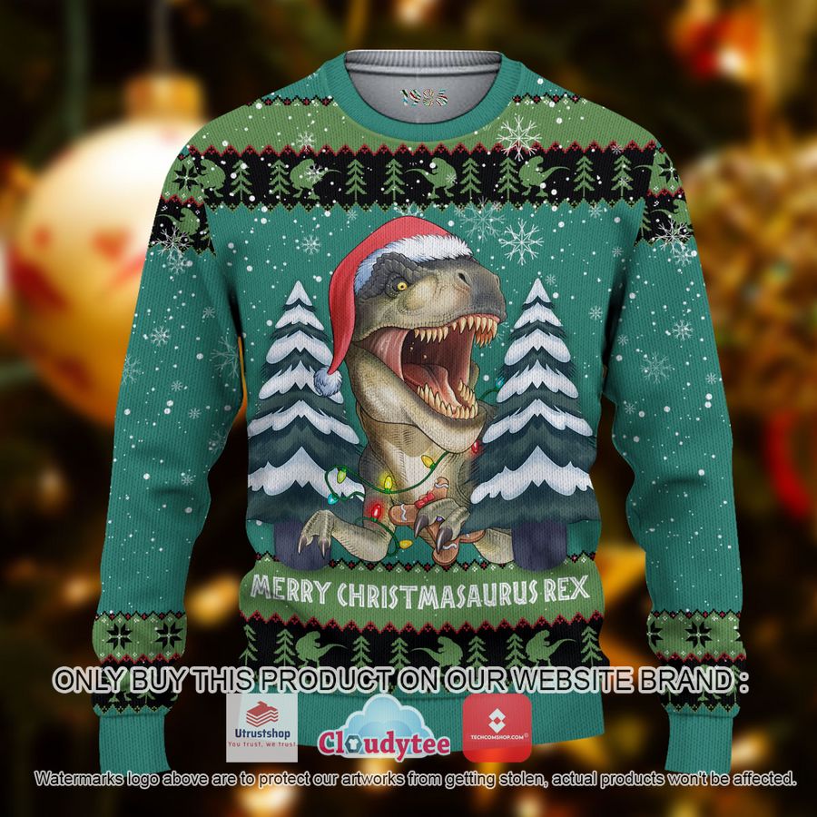 merry christmasaurus rex green christmas all over printed shirt hoodie 1 4830