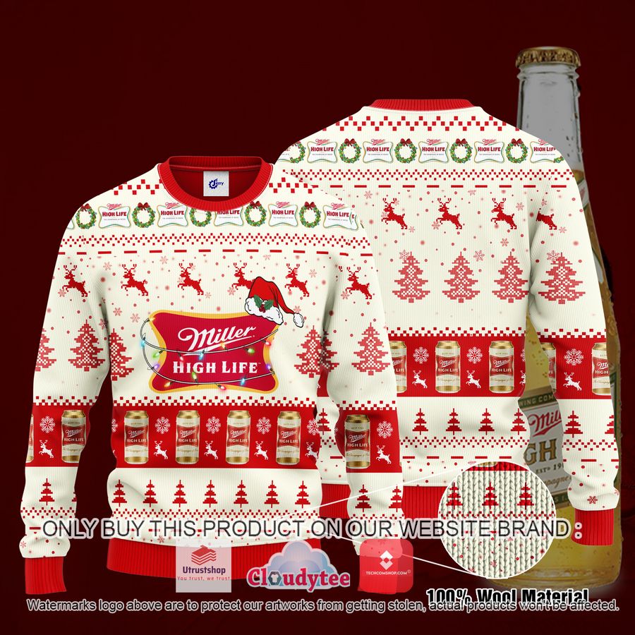 miller high life santa hat christmas ugly christmas sweater 2 22436