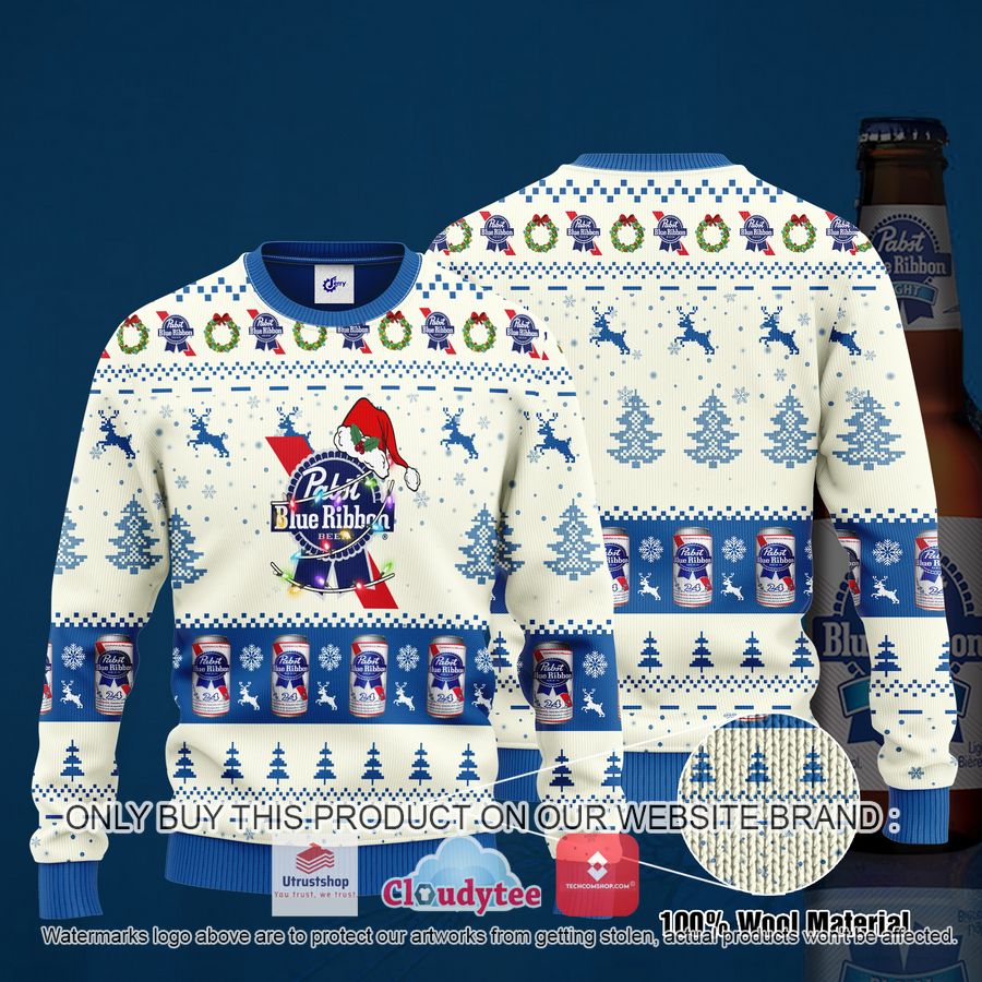 pabst blue ribbon santa hat christmas ugly christmas sweater 2 53832