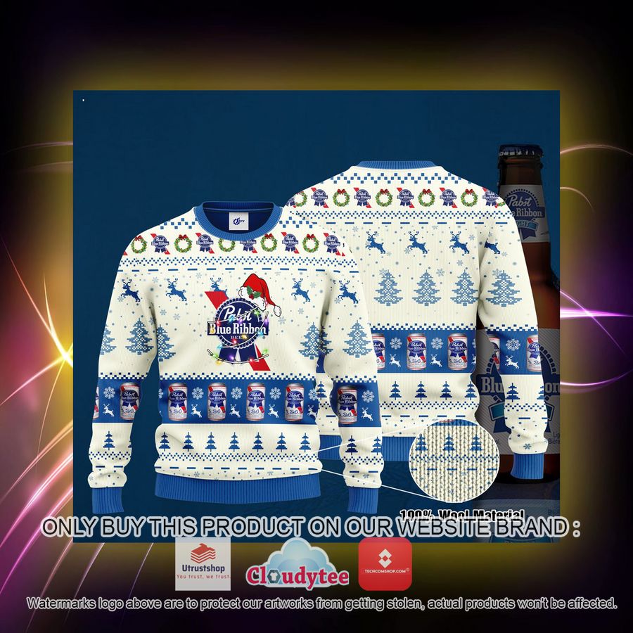 pabst blue ribbon santa hat christmas ugly christmas sweater 3 89466