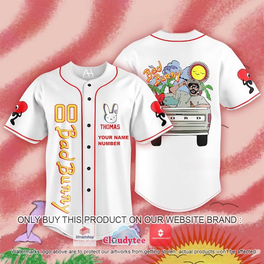 personalized bad bunny white baseball jersey 1 8051