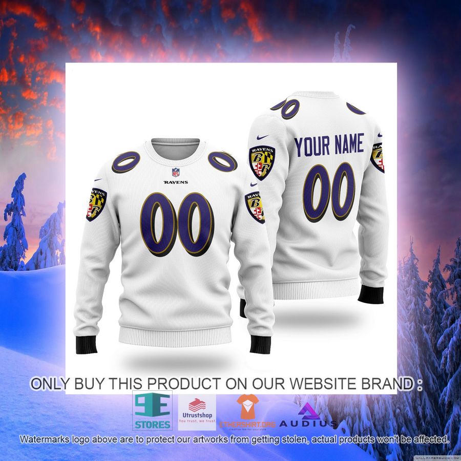 personalized baltimore ravens white ugly sweater 2 8935