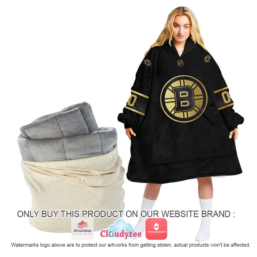 personalized black golden nhl boston bruins oodie blanket hoodie 1 20797