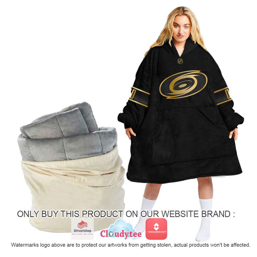 personalized black golden nhl carolina hurricanes oodie blanket hoodie 1 79463