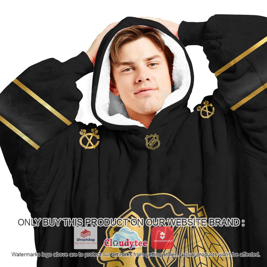 personalized black golden nhl chicago blackhawks oodie blanket hoodie 3 90920