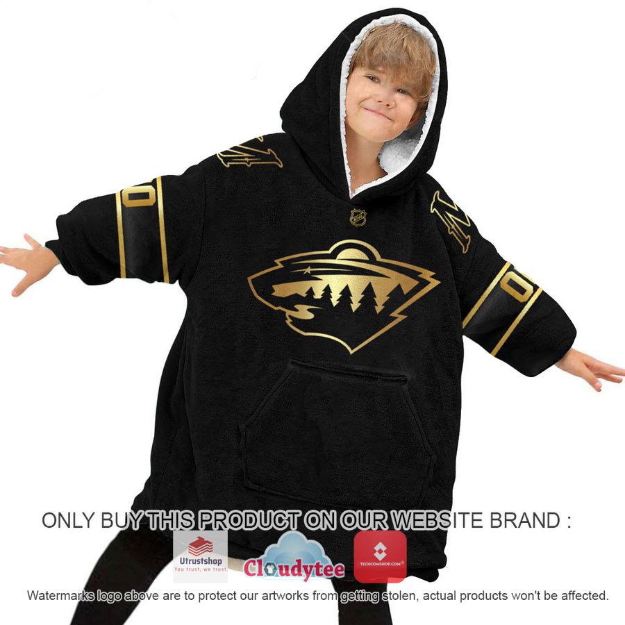 personalized black golden nhl minnesota wild oodie blanket hoodie 6 24724